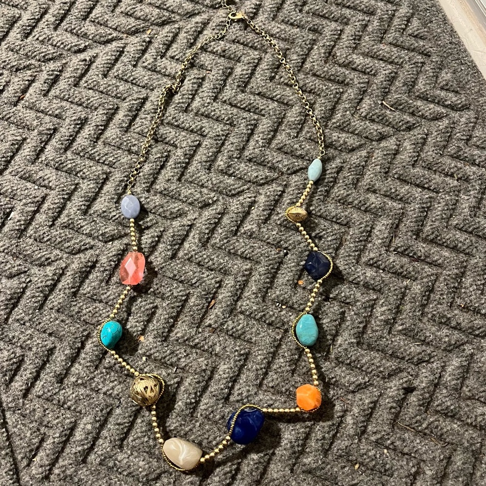 Chicos long multicolored gold tone beaded statement necklace